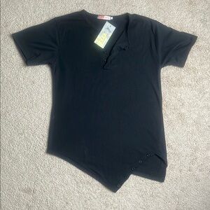 Black Asymmetrical Short Sleeve Tee